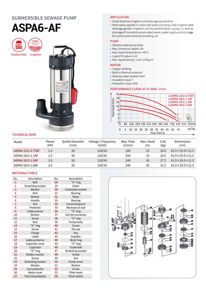 Stainless Steel Submersible Pump ASPA6-AF