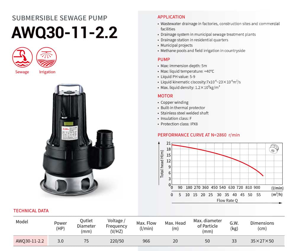 Submersible Pump AWQ3-11-2.2